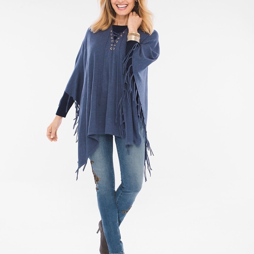 Chico’s Blue Fringed Poncho